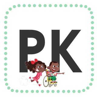 Two children beside the letters PK, marking pre-kindergarten