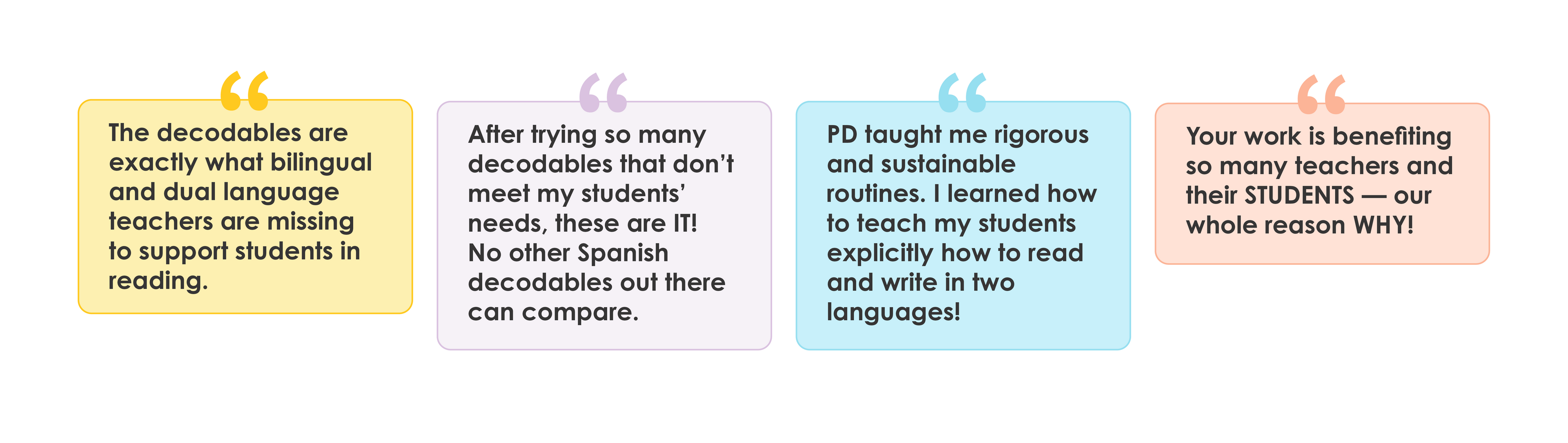 Customer testimonials about the quality and impact of Hola Books Spanish decodable books and professional development