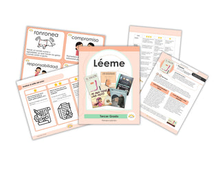 A sampling of the pages in the 3rd grade Léeme teacher's guide.