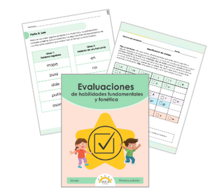 Educational resource titled 'Evaluaciones de habilidades fundamentales y fonética'. This digital book is part of the Foundational Skills Program.

