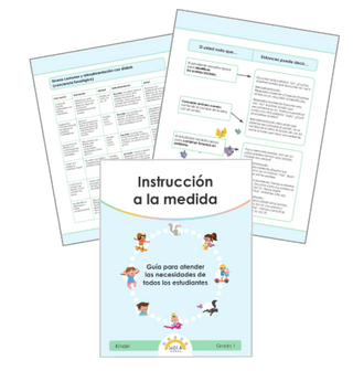 Educational guide titled "Instrucción a la medida". This digital resource provides teachers with guidance and support for corrective feedback.