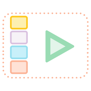 Colorful square blocks with a green triangle play like a presentation deck.