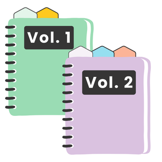 Two spiral-bound books labeled 'Vol. 1' and 'Vol. 2' on a white background